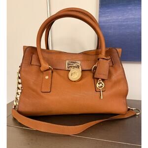 Michael Kors Handbag Purse Satchel Tote Tan Pebbled Leather Chain Bag MSRP $300